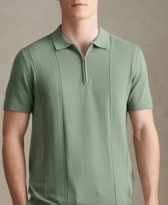 2026 Custom Made Men's Knitted Short Sleeve Polo Shirt Solid Color Casual Zipper Design Regular Fit <b>Green</b> Cheap Price Low MOQ - Product Image 4