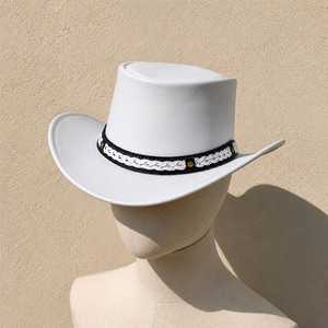 Premium Quality Custom Red Black Leather Cowboy <b>Hat</b> Skull <b>Band</b> Western Gothic Biker Outback <b>Hat</b> - Product Image 2