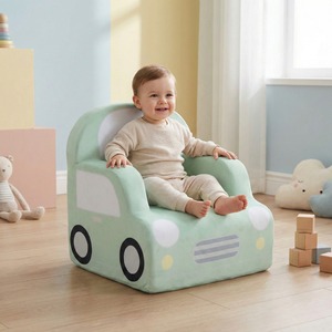 OEM ODM <b>Kids</b> Foam <b>Sofa</b> high density, Foam Couch Car Shapes compressed packing with velvet fabric for toddler - Product Image 1