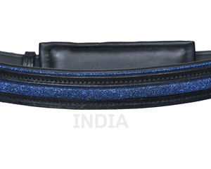 Brida de cuero negro para caballo con frenteera y correa de nariz acolchadas con purpurina azul, cómoda y duradera, color y tamaño personalizables - Product Image 5