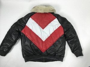 Men's <b>Black</b> <b>Red</b> White Color Blocking Leather Bomber <b>Jacket</b> with Fur Collar Zipper Closure Winter Warm Moto Style Leather <b>Jacket</b> - Product Image 2