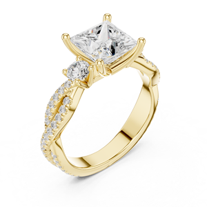 Anillo de Oro Sólido de 14K con Diamante Cultivado en Laboratorio de Corte Princesa de 2 Quilates y Diseño en Espiral para Compromiso, Boda o Aniversario - Product Image 4