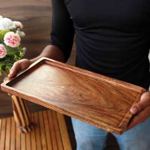 Plateau de rangement en bois de forme rectangulaire avec incrustation florale, finition vernie, design minimaliste pour utilisation sur table, à un seul niveau - Product Image 3