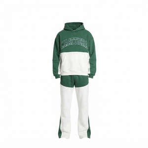 <b>Mens</b> Green <b>White</b> Color Block Tracksuit Set Zip Up <b>Jacket</b> Wide Leg Pants Custom Streetwear Sportswear Matching Outfit - Product Image 3