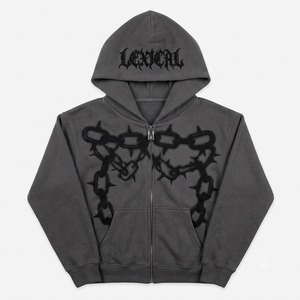 Ensemble sweat à capuche et jogging polaire zippé pour homme Lexical, imprimé chaîne noire, style hip-hop, coupe régulière, pour l'automne - Product Image 2