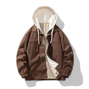 Blouson Bomber en Laine Marron pour Homme Grande Taille, Vêtement d'Extérieur Tissé avec Fermeture Éclair, Poches Poitrine, Logo Avant, Coupe-Vent pour l'Automne - Product Image 1