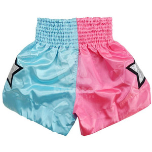 Custom Two-Tone Pink Blue Satin Muay Thai <b>Shorts</b> Golden Embroidery Custom Logo 100% Polyester Breathable Unisex <b>Kick</b> <b>Boxing</b> - Product Image 3