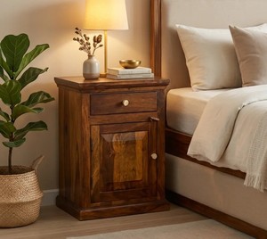 Solid Wood <b>Bedside</b> Nightstand | Classic 1-Drawer 1-Door Cabinet <b>Table</b> | Traditional Bedroom Furniture |Manufacturer Jodhpur - Product Image 1