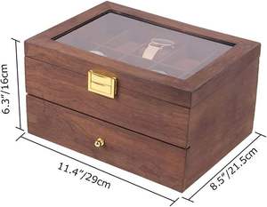 Boîte de présentation de montres en bois sculptée, organisateur de rangement de bijoux avec couvercle en verre et tiroir, cadeau pour hommes et femmes - Product Image 3