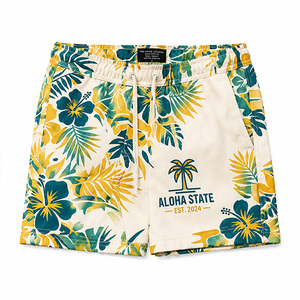 Shorts de bain hawaïens pour hommes, séchage rapide, motif floral tropical, avec poches, taille élastique et cordon de serrage, pour les vacances d'été - Product Image 3