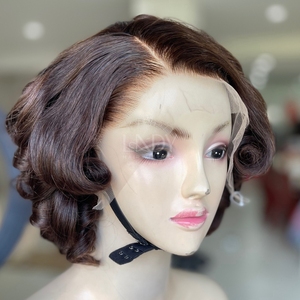 Perruque brune rebondissante de haute qualité en cheveux naturels bruts, avec fermeture frontale, brun clair, 100 % cheveux humains vietnamiens - Product Image 1