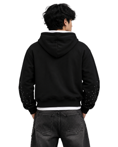 Sudadera con Capucha Personalizada de Algodón 100% Lavado Estilo Vintage, Sudadera con Cremallera y Bordado Digital de Moda, Detalle de Pedrería, Ropa Urbana Ecológica - Product Image 6