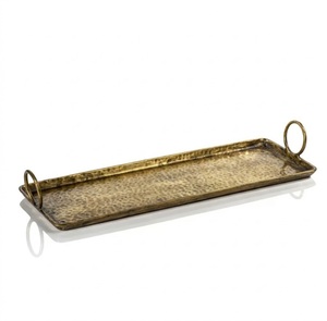 Ensemble de 2 plateaux de service modernes en cuivre martelé à la main, rectangulaires et ovales polis, avec poignées, pour la cuisine et la maison - Product Image 5