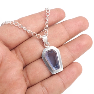 Pendentif en argent sterling 925 fait main en laiton avec tanzanite bleue taille cercueil, serti clos, bijou fantaisie tendance - Product Image 2