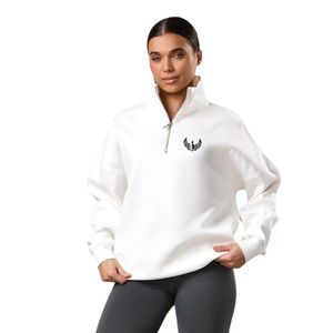 Sweat-shirt blanc à col zippé 1/4 pour femme, coupe oversize, manches longues, style streetwear décontracté, coupe ample, vêtement tendance - Product Image 1