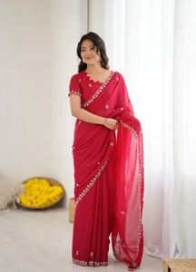 Sari KV Tradicional de Rayón Bordado, Sin Arrugas, Reversible, Lucknow Chikankari Georgette - Product Image 5