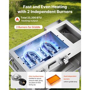 Griglia a Propano Commerciale da Esterno con Carrello, 2 Bruciatori (11.600 BTU Ciascuno), Acciaio Inossidabile, 4 Ruote Bloccabili, 1/3 F per Barbecue ed Eventi - Product Image 4