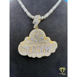 Colgante Personalizado Nube de Ensueño con Engaste de Rayo, Amuleto de Diamante Moissanita Estilo Hip Hop para Joyería Streetwear - Product Image 4