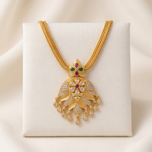 Divyoro Luxury Women's Yellow Gold Classic Pendant Necklace Flower Design Cubic Zirconia Stones Adjustable Length Rope <b>Chain</b> - Product Image 1