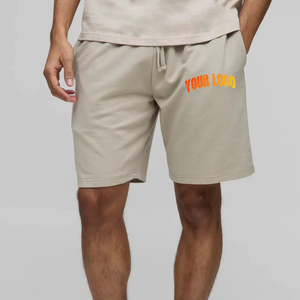 Shorts en molleton de coton beige pour homme, coupe droite, taille à cordon, couleur unie, décontracté, streetwear d'été, léger - Product Image 4
