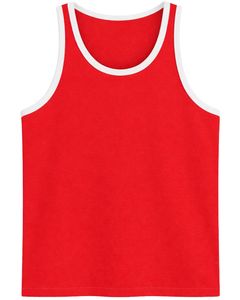 Débardeur Homme Personnalisé Bleu et Blanc à Bordures Contrastantes, Gilet en Coton Sans Manches Couleur Unie, Décontracté pour l'Été, la Gym, l'Entraînement et le Fitness - Product Image 1