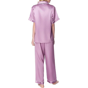 Conjunto de pijama de satén de seda para mujer, manga larga, cuello con solapa, botones, pantalones anchos en oferta - Product Image 4