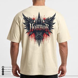 T-shirt en coton surdimensionné personnalisé OEM, impression numérique, motif d'horreur au dos, streetwear unisexe, t-shirt tendance pour homme et femme - Product Image 4
