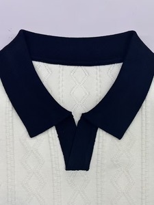 Camiseta de Punto Jacquard con Cuello en Contraste para Hombre, Manga Corta, Texturizada, Casual, Transpirable, Suave, Ecológica, para Verano - Product Image 3