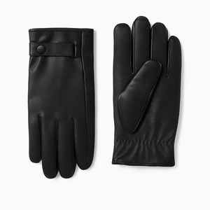 Guantes clásicos de cuero negro para hombre, correa ajustable, guantes para conducir en invierno - Product Image 1