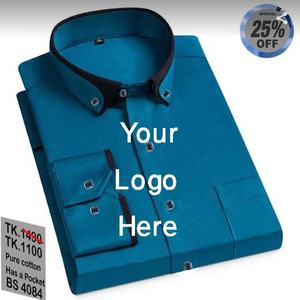 Venta directa de fábrica, camisas de negocios informales de alta calidad personalizadas para hombres, vestido Formal de manga larga para el trabajo, algodón 100% para otoño - Product Image 3