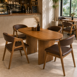 Ensemble de table à manger en teck massif moderne avec chaises rembourrées pour café, restaurant, hôtel, villa, complexe hôtelier, mobilier de maison - Product Image 2