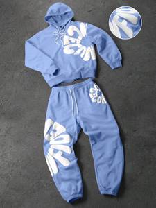 Conjunto Deportivo Unisex con Sudadera con Capucha y Pantalones Jogger, Color Sólido, Casual, Manga Larga, Cintura Elástica, Estampado de Letras - Product Image 5