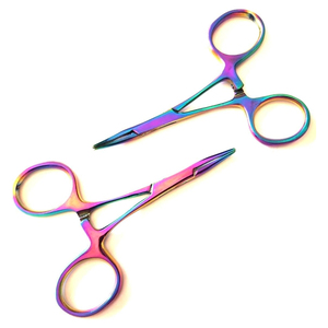 Ensemble de pinces de pêche multicolores arc-en-ciel en acier inoxydable, pinces hémostatiques à mâchoires courbées et droites, outils de retrait d'hameçons profonds - Product Image 1