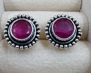 Hot Selling Dyed Ruby <b>Silver</b> <b>Stud</b> Handmade Gemstone Beaded Design Round <b>Stud</b> Earrings For Her - Product Image 4