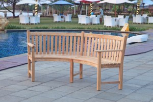 Modern Curved Teak Wood Outdoor Patio <b>Bench</b> with Slatted Back Design for Villa Park 2-Seater - Product Image 2