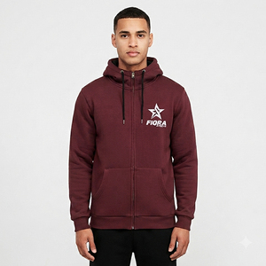Custom Logo Men's Maroon Full <b>Zip</b> Hoodie Metal Eyelet Drawstring Fleece Sweatshirt Wholesale OEM Manufacturer of Sports Hoodie - Product Image 1