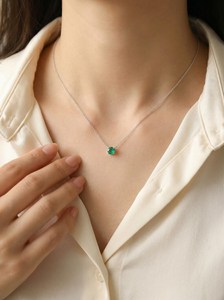 Emerald Pendant 14K White Gold Natural Gemstone Prong <b>Set</b> Pendant May Birthstone Gift For Women Jewelry - Product Image 4