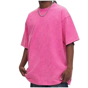 T-shirts surdimensionnés roses en coton personnalisés pour hommes, grande taille, sur mesure, haute qualité, effet délavé - Product Image 1
