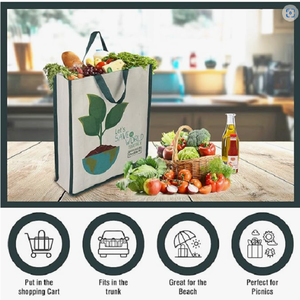 Natural Cotton Canvas Market Tote <b>Bag</b> Durable Reusable Carry <b>Bag</b> with <b>Long</b> Handles for Grocery Office Beach and Shopping - Product Image 5