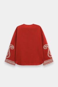 Kurta en coton brodé rouge pour femmes, vêtements traditionnels indiens et pakistanais décontractés à coupe ample - Product Image 6