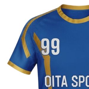 Maillot de handball sublimé bleu et or pour homme, manches courtes, en polyester, pour l'entraînement et les matchs, tenue de performance pour équipe - Product Image 3