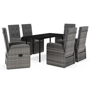 Set da pranzo da giardino in rattan grigio e nero per 6 persone, resistente alle intemperie, mobili da esterno in stile contemporaneo - Product Image 2