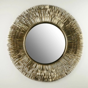 Miroir rond mural en aluminium couleur or, décoration moderne pour la maison et la salle de bain des hôtels, idéal pour les mariages - Product Image 4