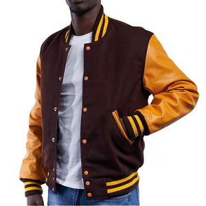 Chaqueta Varsity Unisex con Letras Bordadas, Cuerpo de Lana, Mangas de Cuero, Cierre de Cremallera Frontal, Diseño de Parches, Resistente al Viento, Estilo Bomber, Vintage para Escuela Secundaria - Product Image 3