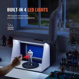 Kit de Cabina de Pintura Portátil para Aerografía con 4 Luces LED, Potentes Ventiladores de Extracción Dobles y Plataforma Giratoria - Product Image 3