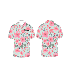 <b>Light</b> Pink Rose Floral Polo Shirt Green <b>Leaf</b> Pattern Short Sleeve Summer Casual Front Back View - Product Image 4