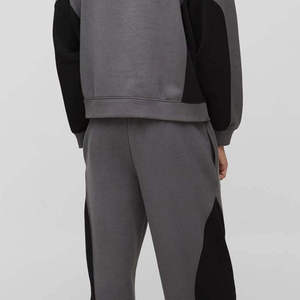 Ensemble sweat-shirt à capuche gris pour homme, style color block, vêtements décontractés d'hiver, tricoté en tissu polaire 100% coton - Product Image 2