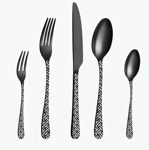 Ensemble de couverts modernes noirs mats avec design de poignée géométrique, compatibles lave-vaisselle, pour utilisation en vaisselle de mariage - Product Image 1