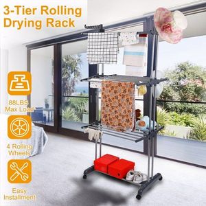 Stendibiancheria Pieghevole a Doppia Ala con Ruote, Stendino Appendiabiti, Stendibiancheria da Terra, Stendino per Vestiti, Stendibiancheria da Armadio - Product Image 2