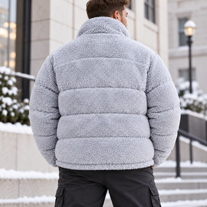 Bulk Custom Grey Sherpa <b>Fleece</b> <b>Jacket</b> Coats Windproof Stand Collar <b>Thick</b> Warm Winter Outerwear Quilted Padding <b>Jackets</b> for <b>Men</b> - Product Image 3